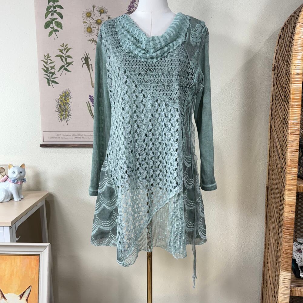 Asymmetric Lace Patchwork Oversize Tunic Top Mori Kei Shabby Chic Fairy Grunge S
